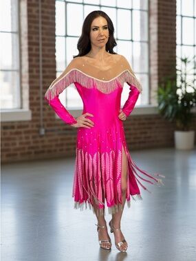 Judy at Nashville Hot Pink Fringe Ballroom Dance Competition Dress Size 6-8